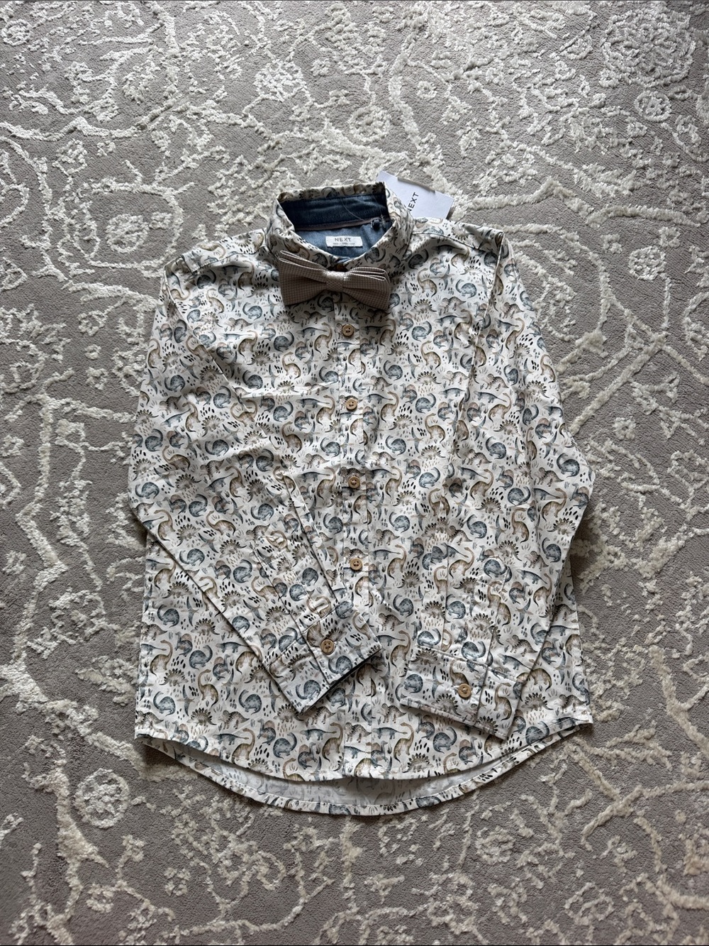 next Boys' Long-Sleeve Button-Down Shirt in Cream and Gray Paisley